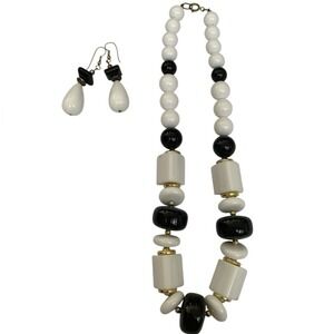 Vintage Jewelry Set Womens OS Black White Chunky Beaded Geometric Statement